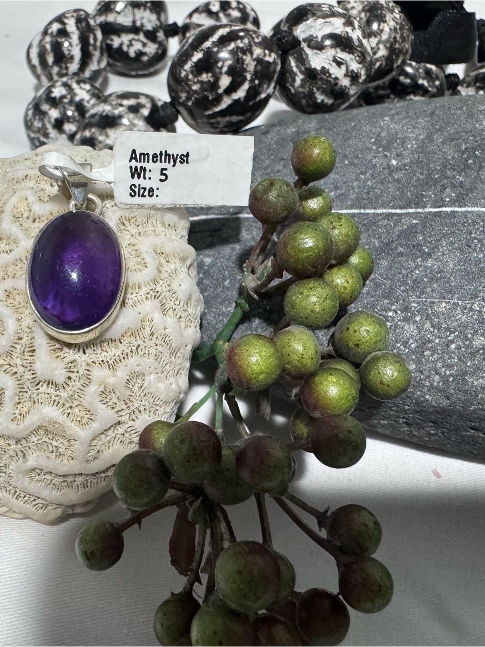 Amethyst Oval Gemstone Pendant Silver Setting - Purple